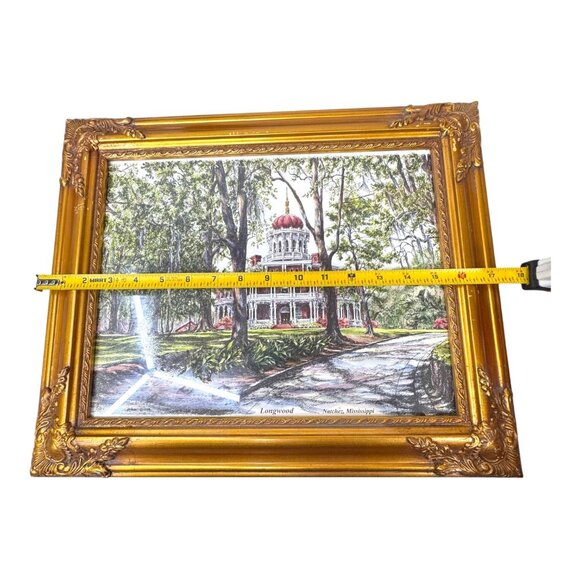 Gold Frame Longwood Mansion Art Print Southern Architectural Masterpiece Signed - Picture 8 of 14